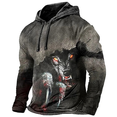 

Homme Sweat à capuche Gris foncé Capuche Animal Loup Imprimés Photos Imprimer du quotidien Des sports 3D effet basique Vêtement de rue Design Printemps Automne Vêtement Tenue Pulls Capuche Pulls