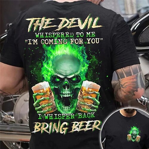 

Herre T-shirt T-Shirts Grafisk Dødningehoveder Øl Rund hals Tøj 3D-udskrivning udendørs Afslappet Kortærmet Trykt mønster Årgang Mode Designer