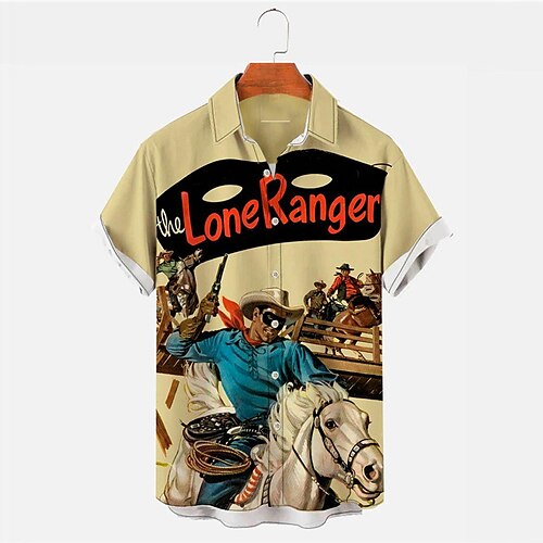 

Homme Chemise Chemise hawaïenne Chemises hawaïennes vintage Imprimés Photos Cowboy Col rabattu Jaune Extérieur Plein Air Manches courtes Bouton bas Imprimer Vêtement Tenue Sportif Mode Vêtement de