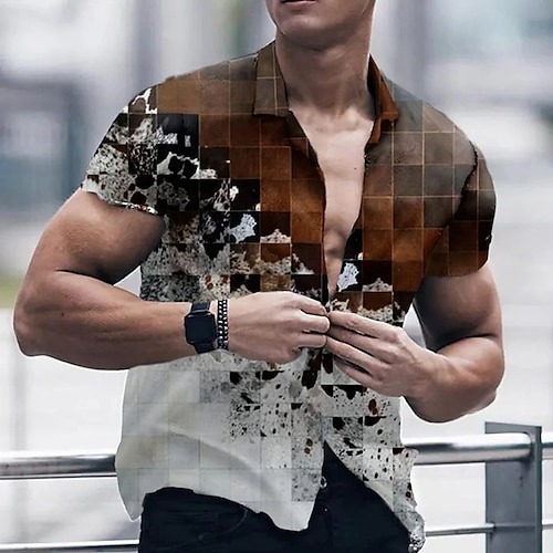 

Herren Hemd Grafik-Drucke Geometrie Umlegekragen Gelb Strasse Casual Kurze Ärmel Button-Down Bedruckt Bekleidung Tropisch Sport Strassenmode Designer