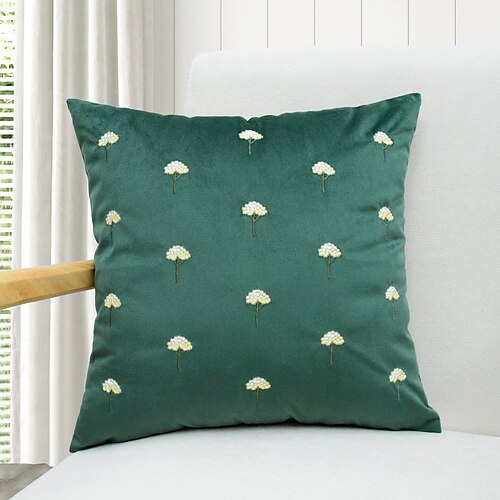 

Floral Embroidery Velvet Pillow Cover Decorative Green Spring Pillowcase Throw Cushion Cover for Sofa Couch Bed Bench Living Room 1PC