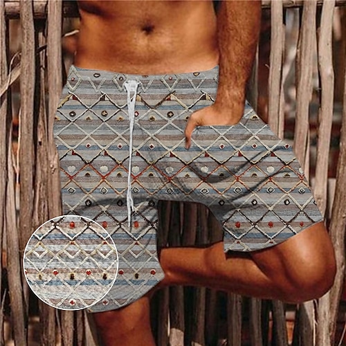 

Hombre Pantalones cortos de verano Pantalones cortos de playa Pantalones cortos casuales Pantalones cortos de sirsaca Pantalones cortos holgados Bolsillo Correa Cintura elástica Estampados Rombo