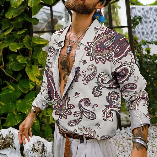 

Homme Chemise Floral Imprimés Photos Col rabattu Violet Fuchsia Vert Extérieur Plein Air manche longue Bouton bas Imprimer Vêtement Tenue Tropique Mode Bohème Design