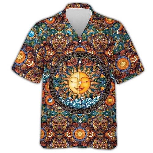 

Homens Camisa Social Camisa havaiana Sol Estampas Abstratas Aberto para a Lateral Azul Casual Feriado Manga Curta Botão para baixo Imprimir Roupa Tropical Moda Havaiana Macia