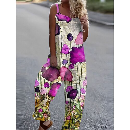 

Damen Latzhose Bedruckt Blumen Quadratischer Ausschnitt Strassenmode Brautkleider schlicht Täglich Urlaub Lockere Passform Ärmellos Weiß Marineblau Königsblau S M L XL Sommer