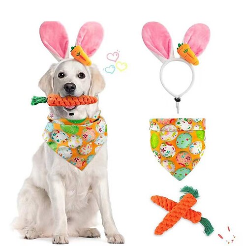 

Nouvel ensemble décoratif de fête d'animal de compagnie de pâques serviette de bouche de chien bande de cheveux de lapin ensemble d'accessoires décoratifs