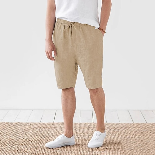 

Homme Short Short en lin Short d'été Short de plage Cordon Taille elastique Plein Respirable Doux Court Casual du quotidien Vacances Mélange de Lin Coton Vêtement de rue Hawaïen Noir Blanche