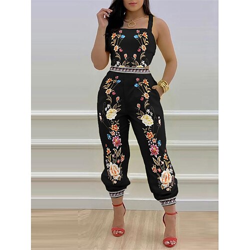 

Damen Jumpsuit Rückenfrei Tasche Blumen Quadratischer Ausschnitt Strassenmode Bodycon Täglich Urlaub Regular Fit Ärmellos Schwarz Rote S M L XL Frühling