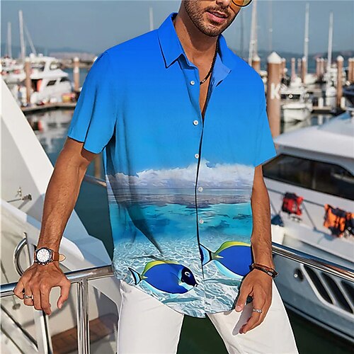 

Men's Shirt Summer Hawaiian Shirt Graphic Prints Marine Life Turndown Sky Blue Orange Gray Street Casual Short Sleeves Button-Down Print Clothing Apparel Tropical Sports Streetwear Designer