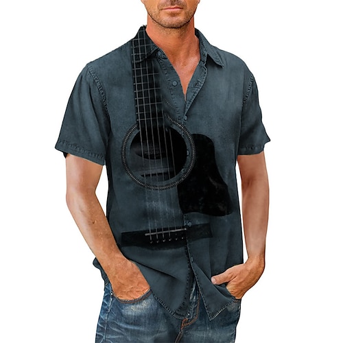 

Herren Hemd Hawaiihemd Sommerhemd Grafik-Drucke Gitarre Umlegekragen Blau Strasse Casual Kurze Ärmel Button-Down Bedruckt Bekleidung Tropisch Sport Strassenmode Designer