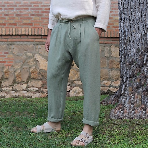 

Per uomo Pantaloni di lino Pantaloni Pantaloni estivi Pantaloni da spiaggia A cordoncino Liscio Comfort Traspirante Esterno Giornaliero Abbigliamento di strada Misto cotone e lino Moda Informale Nero