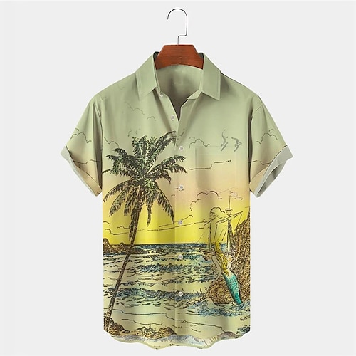 

Herren Hemd Hawaiihemd Sommerhemd Kokosnussbaum Grafik-Drucke Umlegekragen Grün Outdoor Strasse Kurze Ärmel Button-Down Bedruckt Bekleidung Tropisch Modisch Hawaiianisch Designer