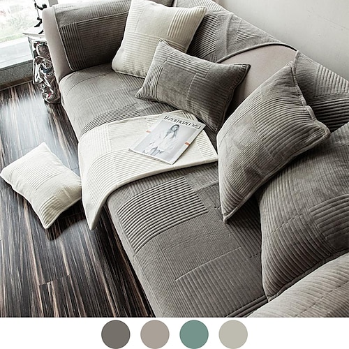 

Sofa Seat Cover Couch Slipcover Grey for Sectional Armchair Loveseat 4 or 3 Seater L Shape Soft Durable Washable(Sold By 1 Pcs,Not A Set)
