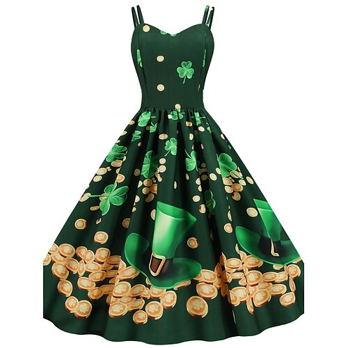 

Per donna Stile anni '50 Elegante Abito vintage Vestito longuette Esterno Compleanno Increspato Schiena scoperta Trifoglio Con bretelline Senza maniche Standard Estate Primavera 2023 Verde S M L XL