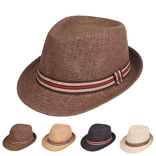 

Men's Straw Hat Sun Hat Fedora Trilby Hat Black Brown Polyester Braided Streetwear Stylish 1920s Fashion Daily Outdoor clothing Holiday Plain Sunscreen Breathability