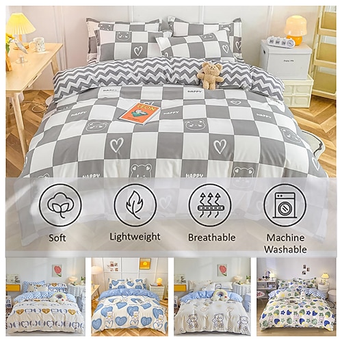 

Children and Teenagersl Microfiber Bedding Set Duvet Cover Queen 1 Duvet Cover 2 Pillowcases 1 Bed Sheet Suitable for Boys Girls Cute Style coverlet