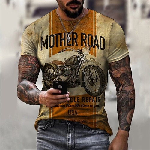 

Herre T-shirt T-Shirts Grafisk Motorcykel Rund hals Tøj 3D-udskrivning udendørs Afslappet Kortærmet Trykt mønster Årgang Mode Designer