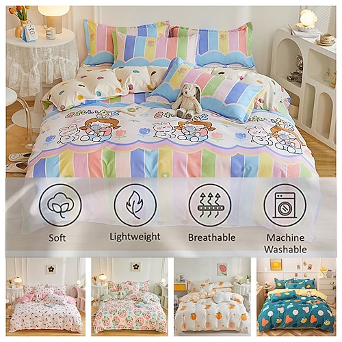 

4 Pcs Rainbow Duvet Cover Set Queen Kids Girls Full Bedding Set Lovely Cartoon Reversible Comforter Cover Set for Teens Boys Toddler Bedding Collection Queen Duvet Cover Set Rainbow coverlet