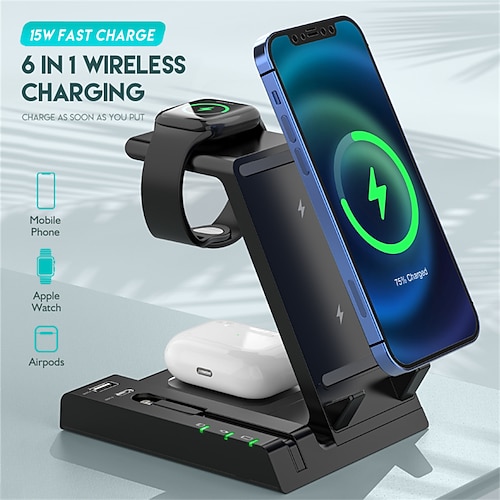 

Sortie d'usine Chargeur Sans Fil Station de charge 15 W Puissance de sortie Station de charge multi-USB CE Charge sans fil rapide MagSafe Magnétique Pour Mobile Tablette Smart Watch