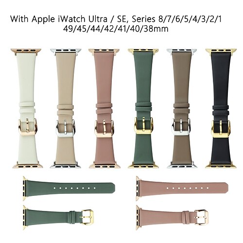 

Bracelet Compatible avec Apple iWatch Ultra / SE, Series 8/7/6/5/4/3/2/1 49/45/44/42/41/40/38mm Boucle Classique pour Montre intelligente Sangle Bracelet Cuir PU Respirable Largage rapide Fermoir