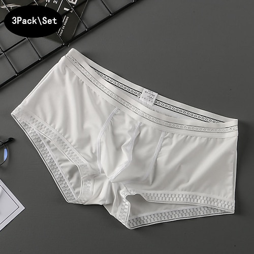 Herren 3 Pack Unterwäsche Boxer Slip Nylon Eis-Seide Waschbar Komfortabel Glatt Tiefe Hüfthöhe Oberflächenfarbe Schwarz