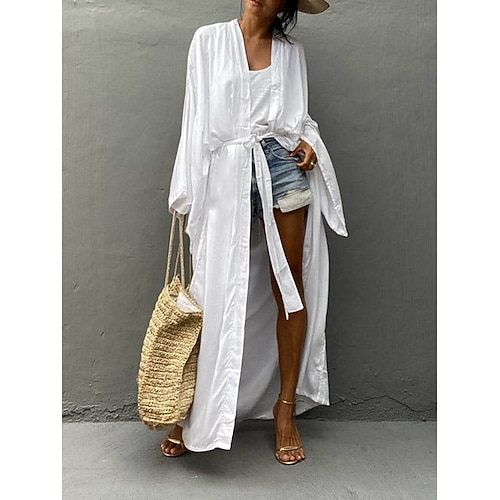 

Per donna Abito da spiaggia Abbigliamento da resort Abbigliamento da spiaggia Abito lungo Abito lungo Spacco Essenziale Di tendenza Liscio Aperturaanteriore Manica lunga Morbido Esterno Giornaliero