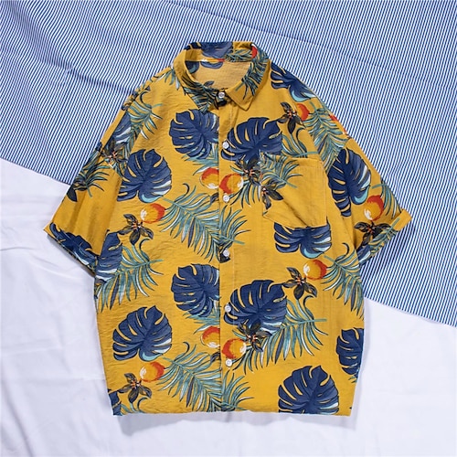 

Men's Shirt Summer Hawaiian Shirt Pineapple Graphic Prints Leaves Turndown White Yellow Blue Orange Green Street Casual Short Sleeves Button-Down Print Clothing Apparel Tropical Sports Streetwear