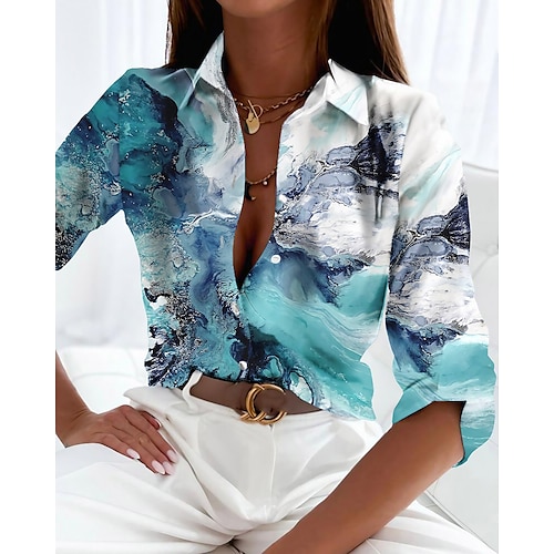 

Chemise Chemisier Femme Rose Claire Bleu Vert Graphic Abstrait Bouton Imprimer manche longue Casual du quotidien basique Col de Chemise Normal Standard S