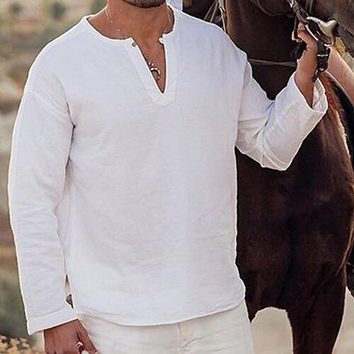 

Per uomo camicia di lino Camicia estiva Camicia da spiaggia Bianco Blu Cachi Manica lunga Liscio A V Primavera estate Informale Giornaliero Abbigliamento