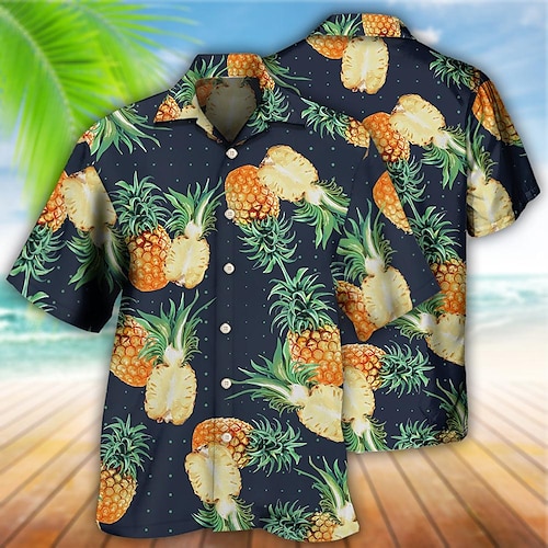 

Men's Shirt Summer Hawaiian Shirt Fruit Graphic Prints Cuban Collar Yellow Casual Holiday Short Sleeve Button-Down Print Clothing Apparel Tropical Fashion Streetwear Hawaiian