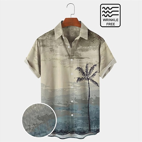 

Homens Camisa Social Camisa havaiana Estampas Abstratas Palmeira Aberto para a Lateral Cáqui Ao ar livre Rua Manga Curta Botão para baixo Imprimir Roupa Tropical Moda Havaiana Designer