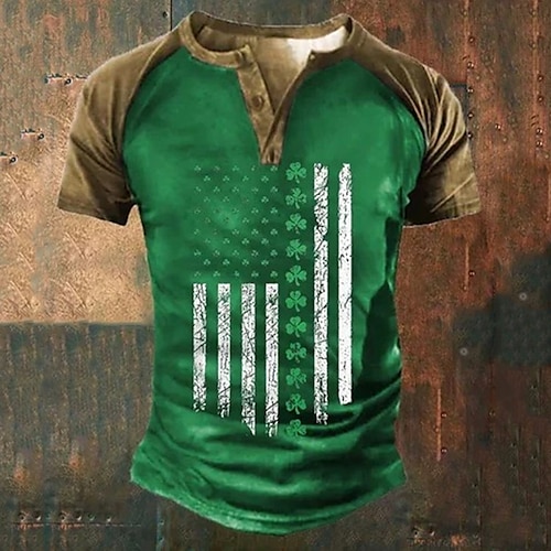 

Herre Henly-skjorte T-skjorter Grafisk Fargeblokk Clover Nasjonalflagg Henley Klær 3D-utskrift Daglig St. Patricks Day Kortermet Lapper Knapp ned Mote Designer Bekvem