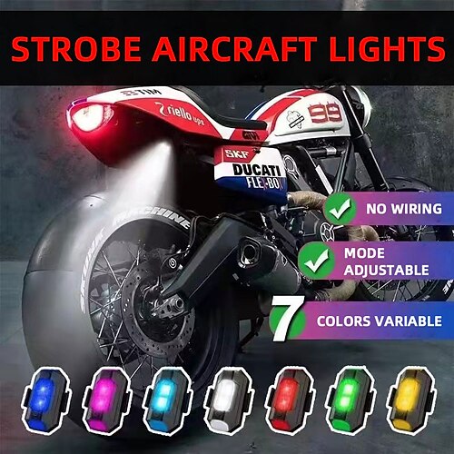 

1 stk universal motorcykel led strobe lys anti-kollisions advarselslys med usb opladning 7 farver blinklys indikator