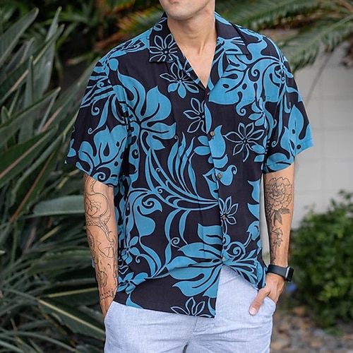 

Herren Hemd Hawaiihemd Sommerhemd Blumen Grafik-Drucke Umlegekragen Rosa Blau Grün Casual Festtage Kurzarm Button-Down Bedruckt Bekleidung Tropisch Modisch Hawaiianisch Weich