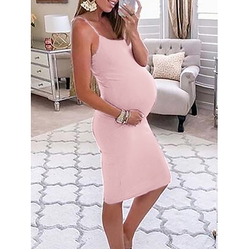 

kvinders baby shower gravidkjole afslappet kjole sommerkjole underkjole ensfarvet midikjole ærmeløs rem uden ryg basic sort pink rød forår sommer s m l xl xxl