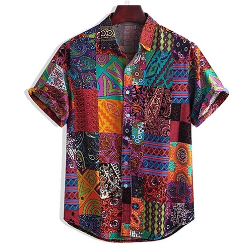 

Hombre Camisa camisa hawaiana Tribal Estampados Cosecha Cuello Vuelto Morado Exterior Calle Mangas cortas Abotonar Estampado Ropa Deportes Moda Ropa de calle Design