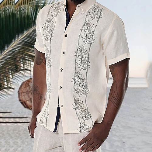 

Herre Button Up skjorte Sommer skjorte Casual skjorte Hvid Gul Blå Kortærmet Grafisk Blade Aftæpning Gade Ferierejse Knap ned Tøj Mode Fritid