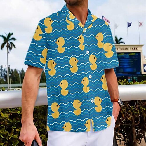 

Homens Camisa Social Camisa havaiana Estampas Abstratas Pato Aberto para a Lateral Azul Casual Feriado Manga Curta Botão para baixo Imprimir Roupa Tropical Moda Havaiana Macia