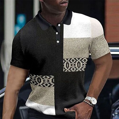 

Herre POLO T-skjorte Golf skjorte Fargeblokk Stripet Grafiske trykk Geometri Aftæpning Svart utendørs Gate Kortermet Trykt mønster Klær Mote Designer Fritid Pustende