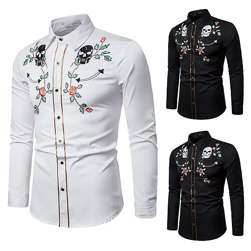 

Homme Chemise Chemise Western Floral Crânes Imprimés Photos Col rabattu Noir Blanche bleu marine Extérieur Plein Air manche longue Bouton bas Imprimer Vêtement Tenue Sportif Mode Vêtement de rue