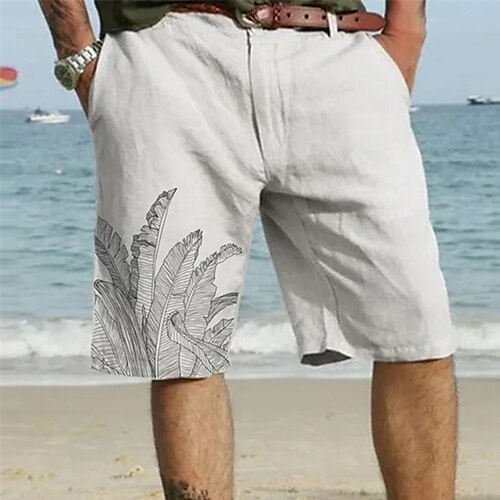 

Homme Short Short d'été Short de plage Imprimer Graphic Feuille Respirable Doux Court Casual du quotidien Vacances Vêtement de rue Hawaïen Beige Non Elastique