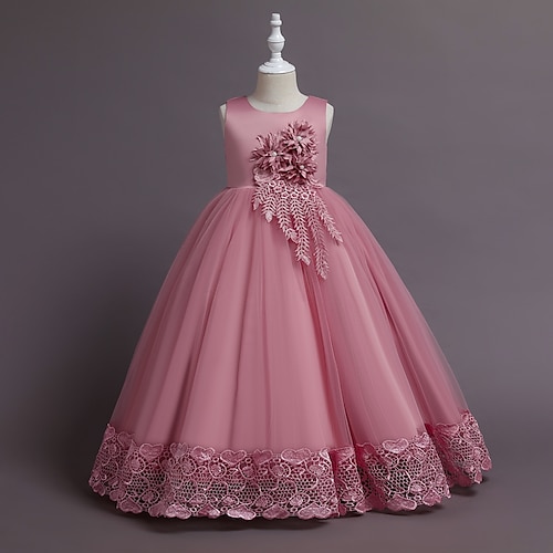 

Bambino Da ragazza Vestito Fiore decorativo Vestito Prestazioni Girocollo Senza maniche Giornaliero Vestito 4-13 anni Estate Bianco Rosa Verde militare