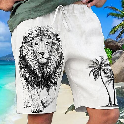 

Herre Sommershorts Strandshorts Snorer Elastisk midje Grafisk Dyr Løve Pustende Myk Kort Avslappet Daglig Ferie Gatemote Hawaiisk Hvit Blå Mikroelastisk
