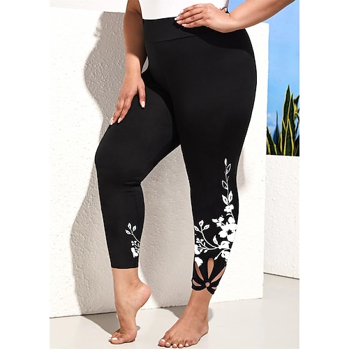 Women's Yoga Leggings Cut Out Tummy Control Butt Lift High Waist Yoga  Fitness Gym Workout Cropped Leggings Floral Black Yellow Pink Plus Size  Sports Activewear High Elasticity Skinny 2024 - $17.99