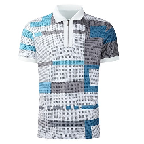 

Herre Skjorte Zip Polo Sport & Utendørs Avslappet Quarter Zip Kortermet Mote Gatemote Fargeblokk Glidelås Sommer Lysegrå Skjorte