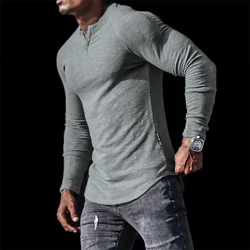 

Homme T shirt Tee Chemise à manches longues Plein Col V Plein Air Des sports manche longue Vêtement Tenue Design basique Décontractées Confortable