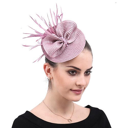 

fascinators sinamay Matrimonio Tè Kentucky Derby Corsa di cavalli Festa delle donne Vintage Di tendenza Elegante Con Piume Fiocco Copricapo Copricapo