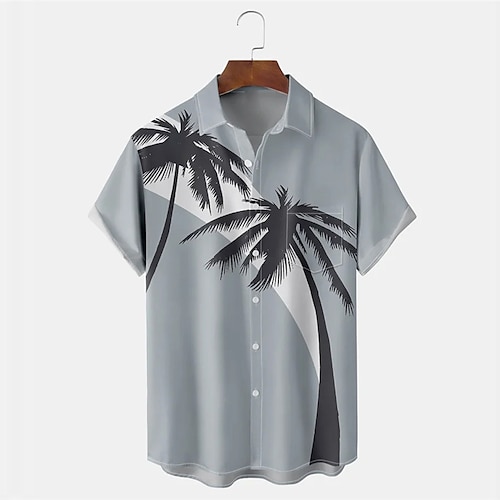 

Homens Camisa Social Camisa havaiana Coqueiro Estampas Abstratas Aberto para a Lateral Cinzento Ao ar livre Rua Manga Curta Botão para baixo Imprimir Roupa Tropical Moda Havaiana Designer