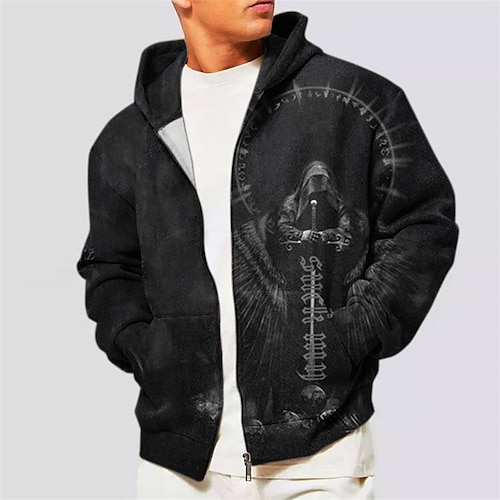 

Hombre Sudadera con capucha y cremallera completa Chaqueta Negro Gris Oscuro Con Capucha Cráneos Fantasma Estampados Cremallera Estampado Deporte Diario Deportes Impresión 3D Ropa de calle Design