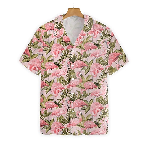 

Per uomo Camicia Camicia hawaiana Fenicottero Stampe astratte Foglie Collare cubano Rosa Informale Per eventi Manica corta Bottone giù Stampa Abbigliamento Tropicale Di tendenza Streetwear Hawaiano